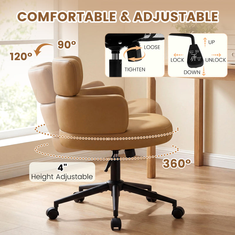 Swivel Accent Dining Chair ，Upholstered Vanity Chair With Arms