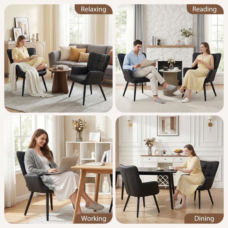 PU Leather Accent Chair With High Backrest Comfortable Tufted With Feather-Like Armrests