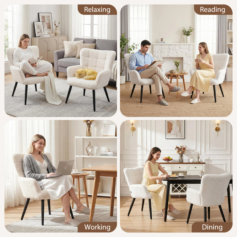 PU Leather Accent Chair With High Backrest Comfortable Tufted With Feather-Like Armrests