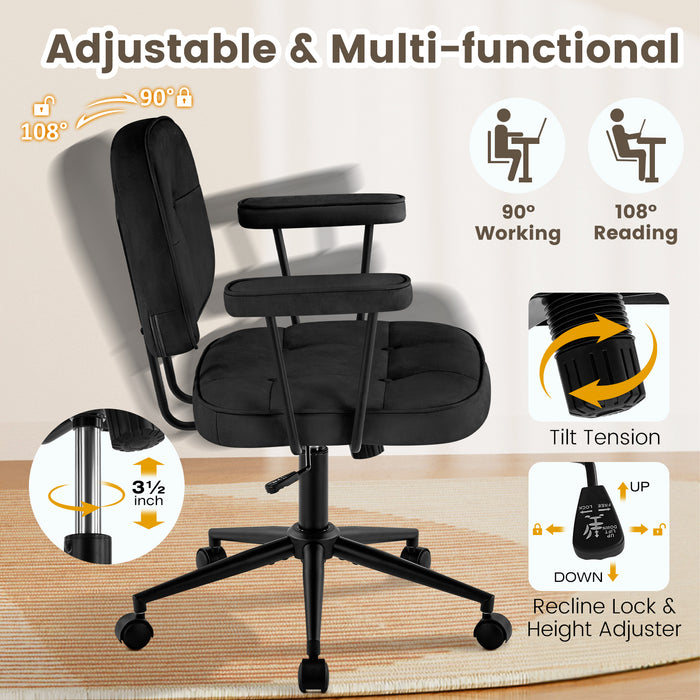Home Office Chair with Wheels Padded Armrest, Ergonomic Leather Desk Chair with Mid Back Lumbar Support Adjustable Height Rolling Swivel Executive Compact Task Chairs