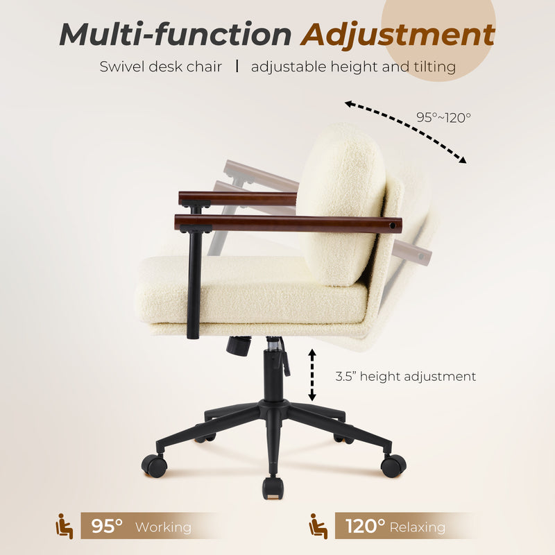 Home Office Desk Chair With Swivel,Adjustable Arm Chair With Mid Backrest