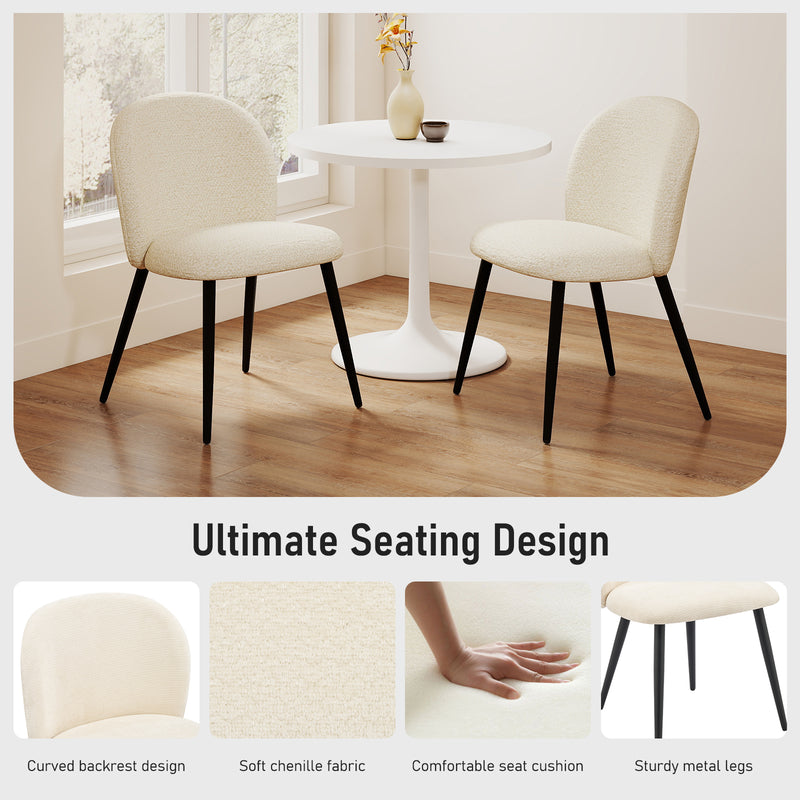 2-PCS Modern Chenille Dining Chairs Comfortable Armless Chairs With Mid Backrest