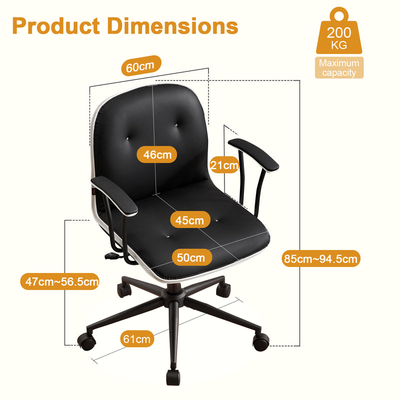 Faux Leather Office Chair With Adjustable Height Vanity Chair Padded Armrests