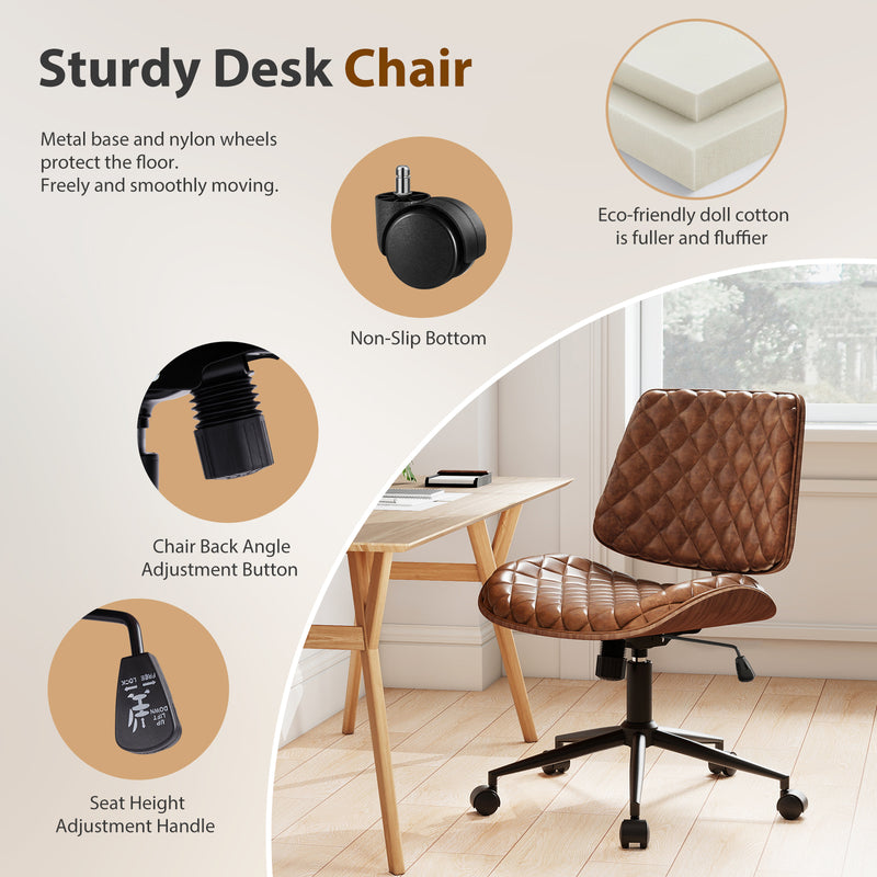 Armless Small Desk Chair with Wheels
