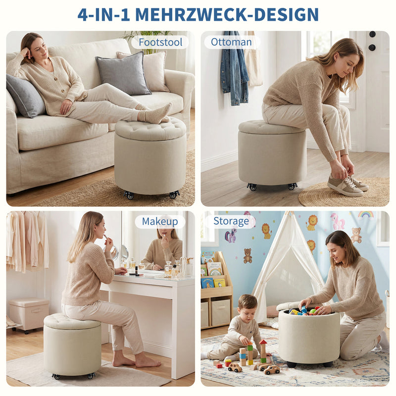 Modern Round Storage Ottoman with Removable Lid &wheels