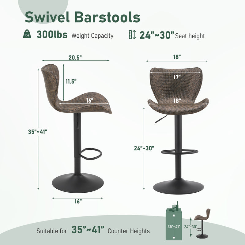 Adjustable Outdoor HDPE Bar Stools Set of 2, All-Weather Textilene Swivel Patio Bar Chairs