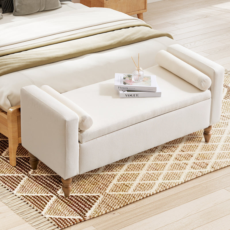 45.7’’ Linen Storage Ottoman Bench With Round Cushion