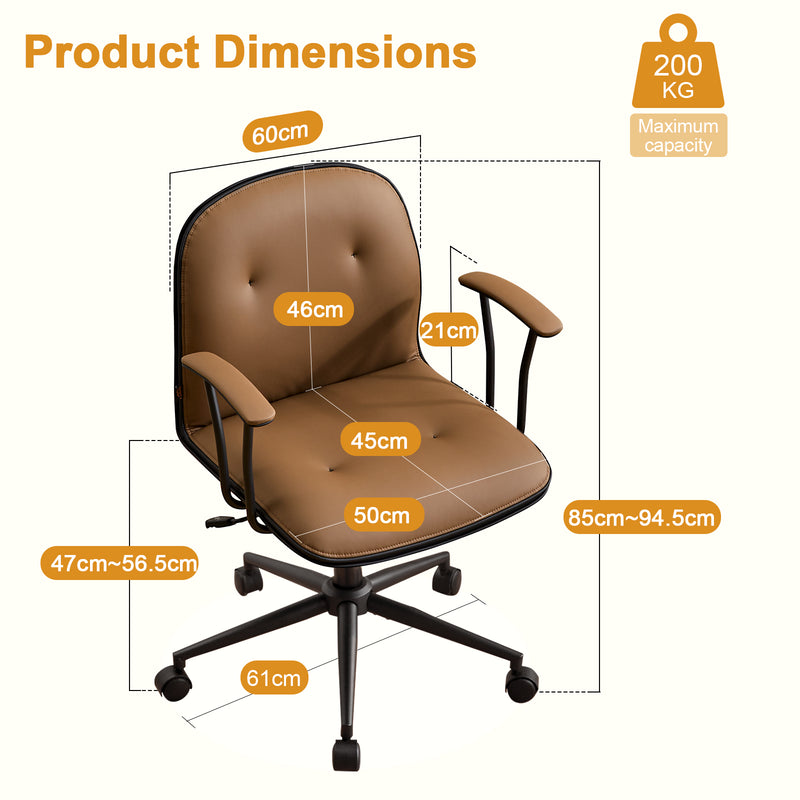 Faux Leather Office Chair With Adjustable Height Vanity Chair Padded Armrests