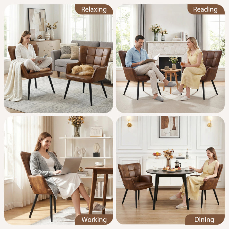PU Leather Accent Chair With High Backrest Comfortable Tufted With Feather-Like Armrests