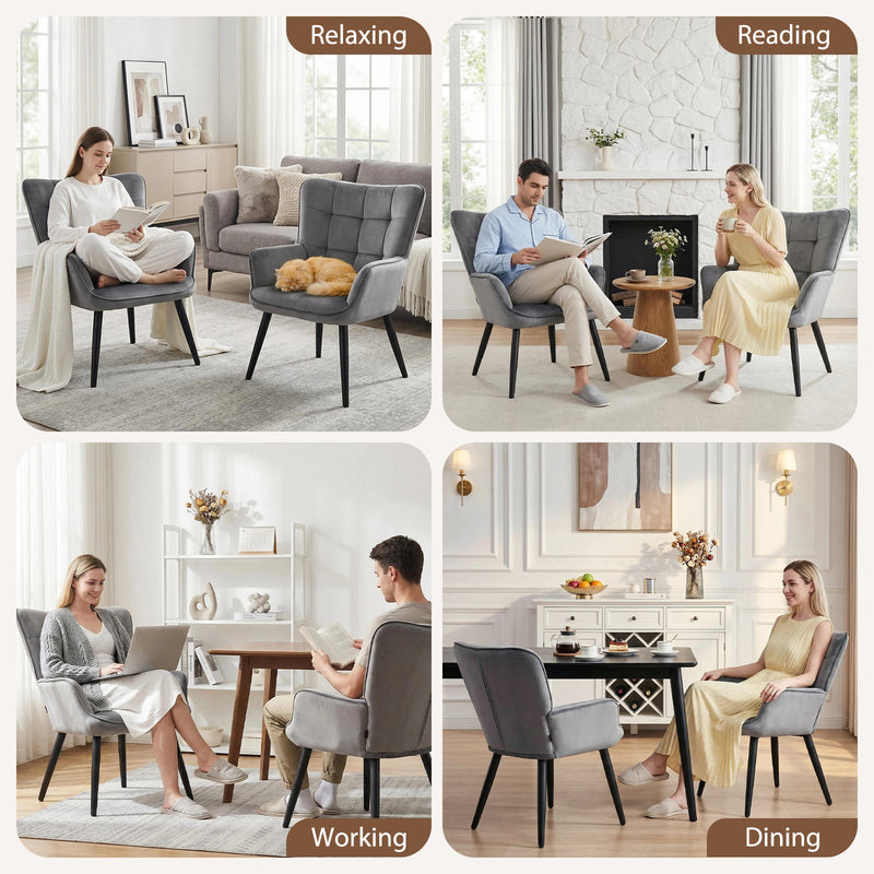 PU Leather Accent Chair With High Backrest Comfortable Tufted With Feather-Like Armrests