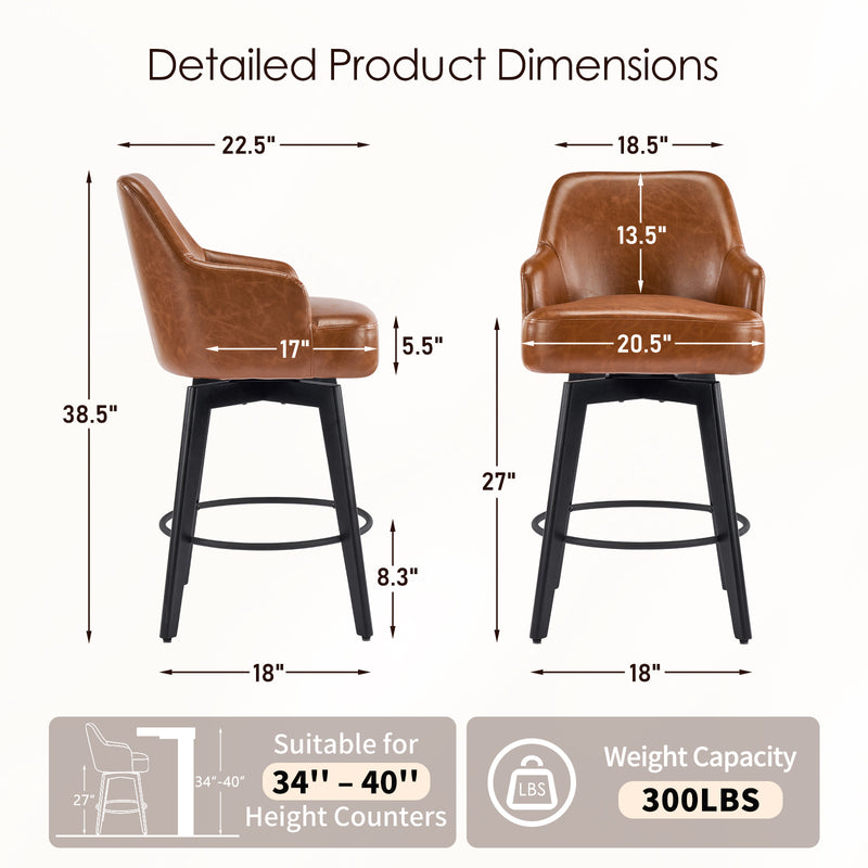 26'' Swivel Counter Height Bar Stools Set of 2