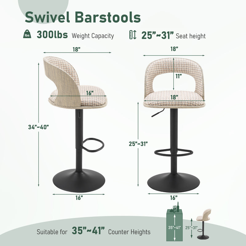 Adjustable Outdoor HDPE Bar Stools Set of 2, Waterproof Textilene Swivel Patio Bar Chairs