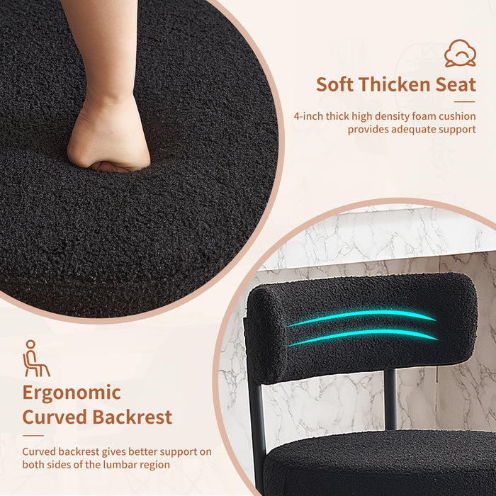 Furnilivng 24'' Bar Stools Set of 2, Modern Boucle Fabric Counter Height Bar Stools with Mid Back, Metal Frame with Upholstered for Kitchen Island, Bar, Dining Room