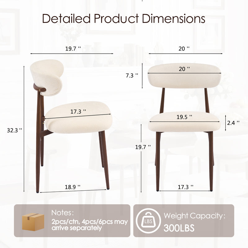 Modern Dining Chairs Set Of 2,Upholstered Kitchen Chairs With Walnut Grain Metal Legs