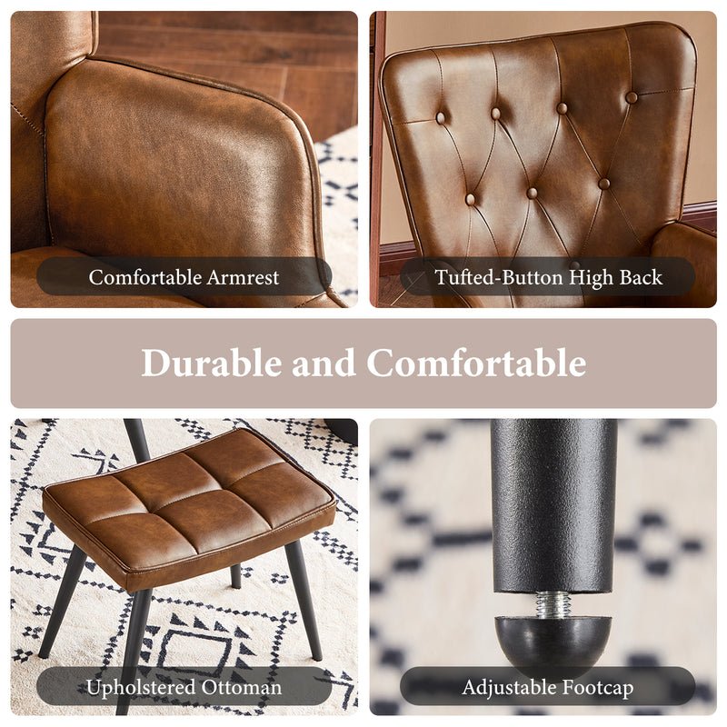 Ethelsville Faux Leather Tufted Armchair with Ottoman