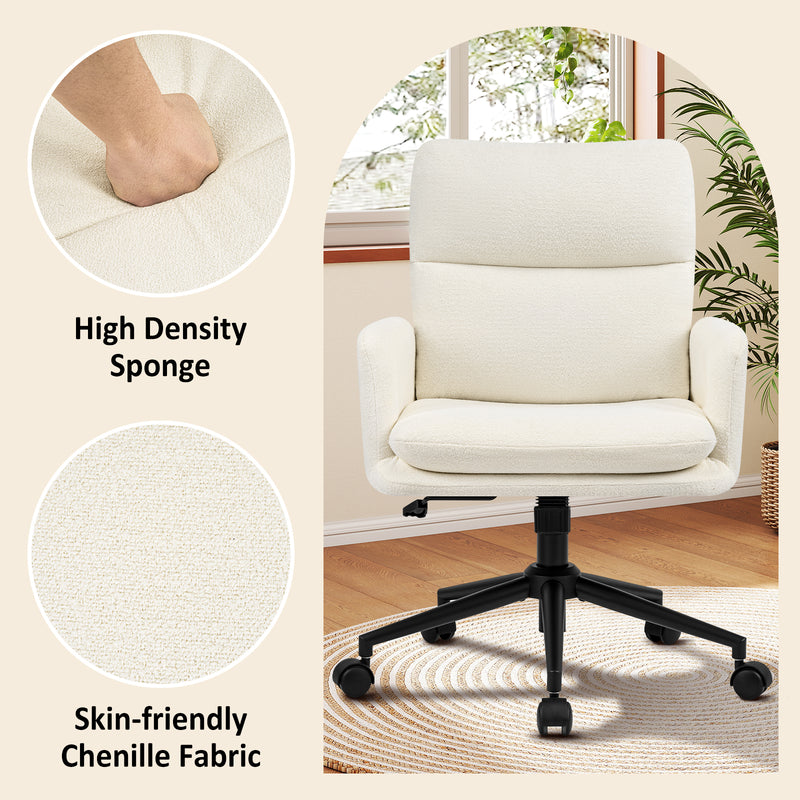 Modern Home Office Desk Chair With High Backrest，Chenille Upholstered Accent Chair With Wheels,Adjustable Swivel Computer Chair With Plush Curved Back,Fashion Vanity Stool Home Office Chair For Home Office,Study Room