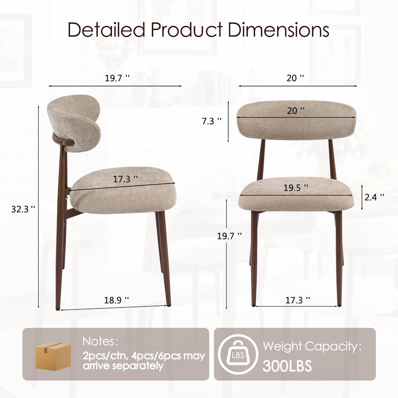Modern Dining Chairs Set Of 2,Upholstered Kitchen Chairs With Walnut Grain Metal Legs