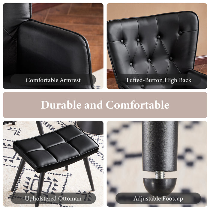 Ethelsville Faux Leather Tufted Armchair with Ottoman