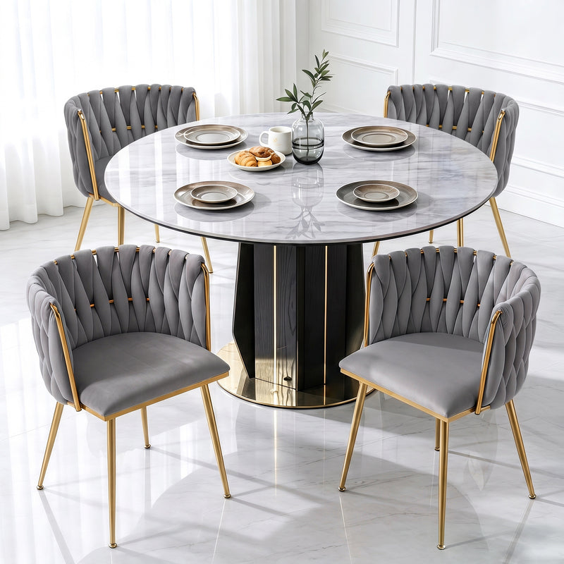 Velvet Woven Backrest Design Dining  Chairs Set Of 2