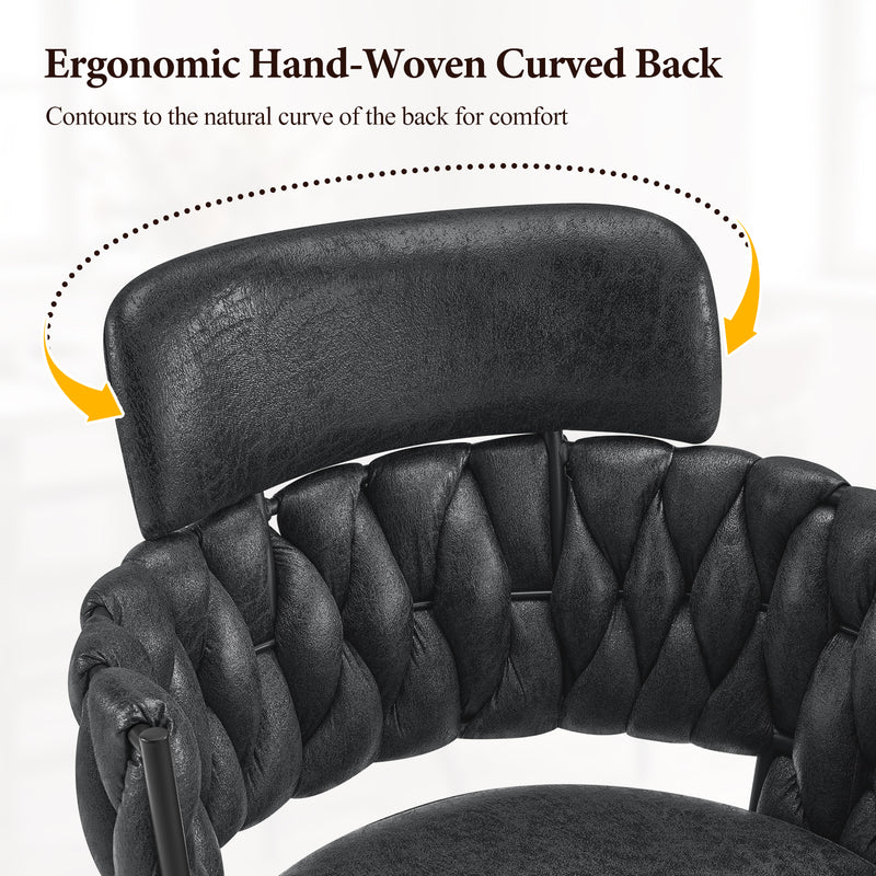 Hand-Woven Dining Chairs Set of 2, Upholstered Luxury Faux Suede Dining Room Chairs with Ergonomic Curved Back