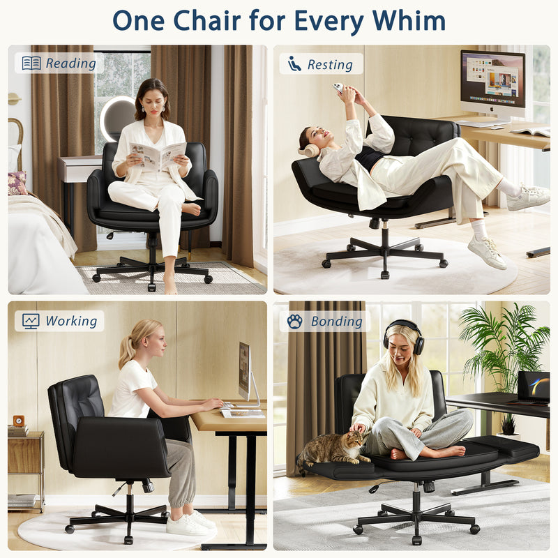 Furniliving Oversize Criss Cross Home Office Desk Chair Faux Leather Accent  Chair With Adjustable Arms
