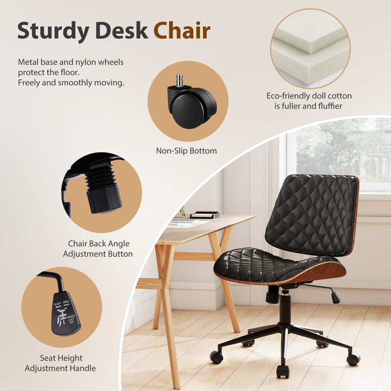 Armless Small Desk Chair with Wheels
