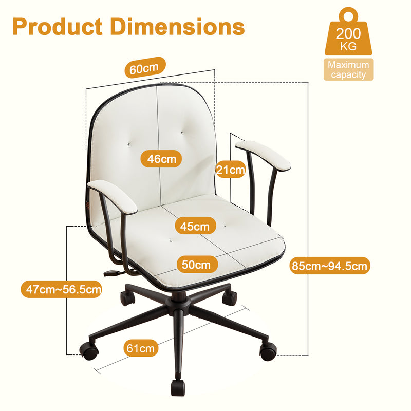 Faux Leather Office Chair With Adjustable Height Vanity Chair Padded Armrests