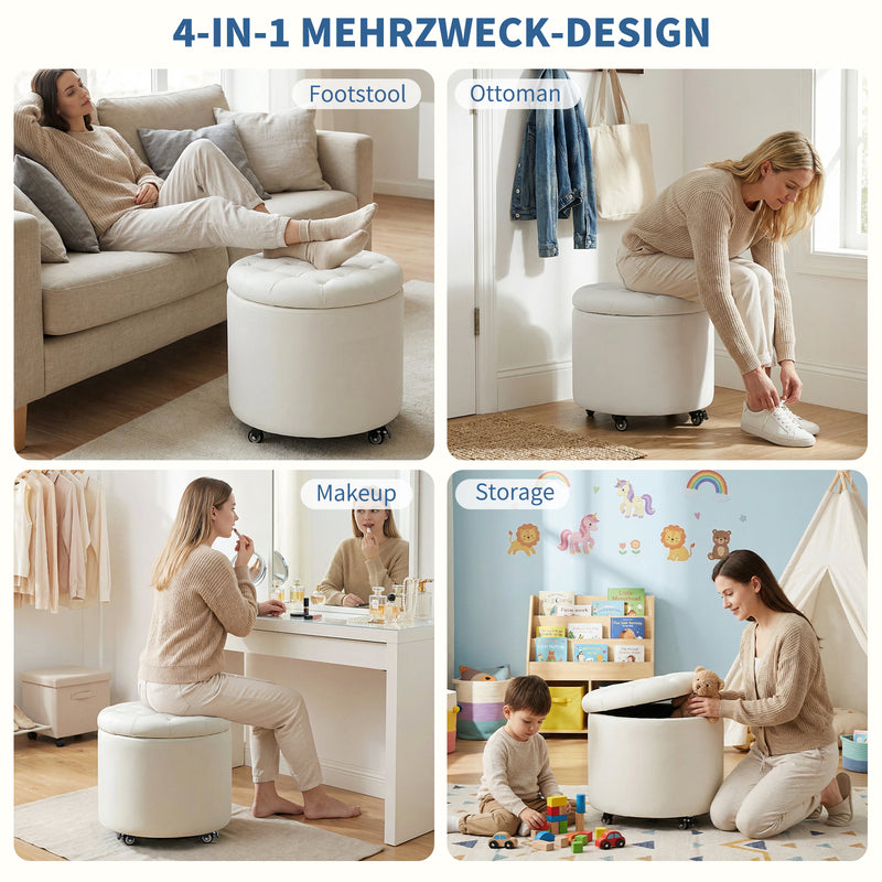 Modern Round Storage Ottoman with Removable Lid &wheels