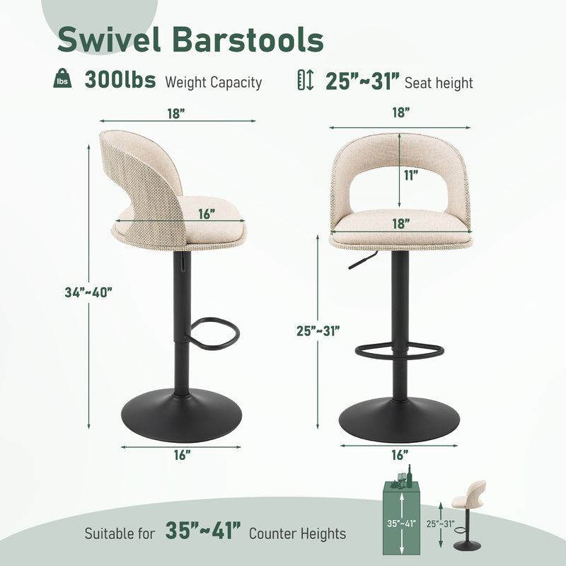 Adjustable Outdoor HDPE Bar Stools Set of 2, Waterproof Textilene Swivel Patio Bar Chairs