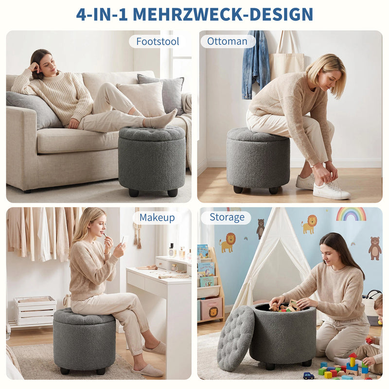 Linen Upholstered Storage Ottoman