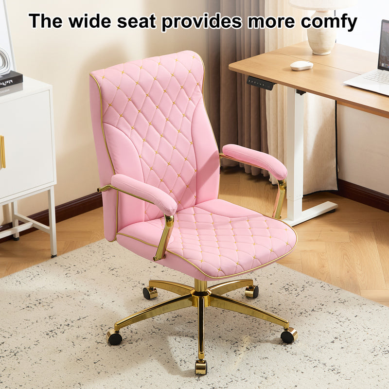 Adjustable Vanity Chair with Golden Legs and Padded Armrest