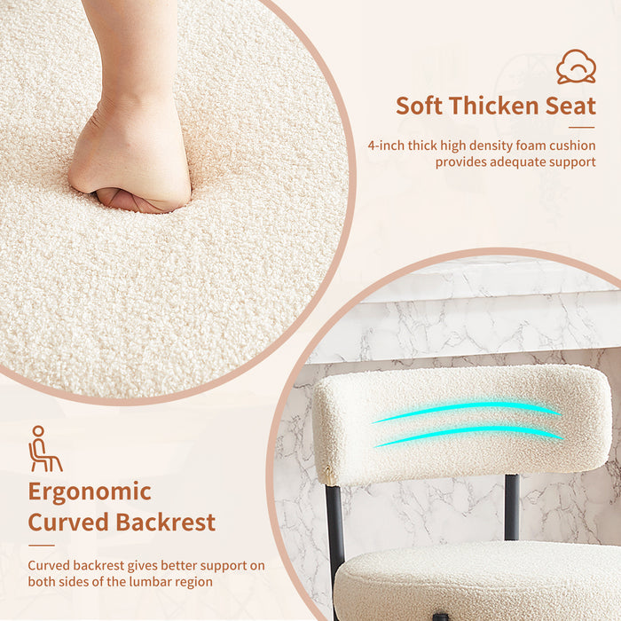 Furnilivng 24'' Bar Stools Set of 2, Modern Boucle Fabric Counter Height Bar Stools with Mid Back, Metal Frame with Upholstered for Kitchen Island, Bar, Dining Room