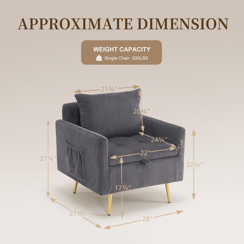 Furniliving Corduroy Upholstered Loveseat With Storage