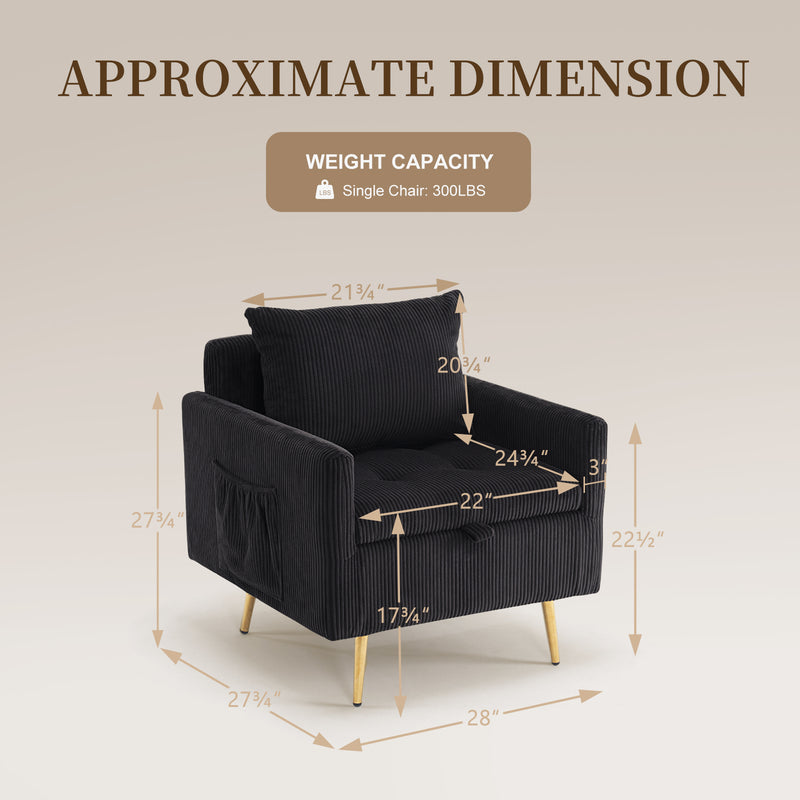 Furniliving Corduroy Upholstered Loveseat With Storage