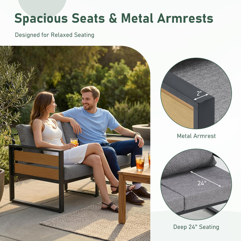Furniliving 1-Piece Steel Outdoor Sectional, 2-Seats Patio Conversation Set with Deep Seating