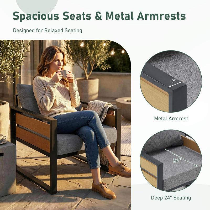 Furniliving  Patio Furniture Set, 2-Piece Steel Outdoor Sectional, 2-Seats Patio Conversation Set with Deep Seating