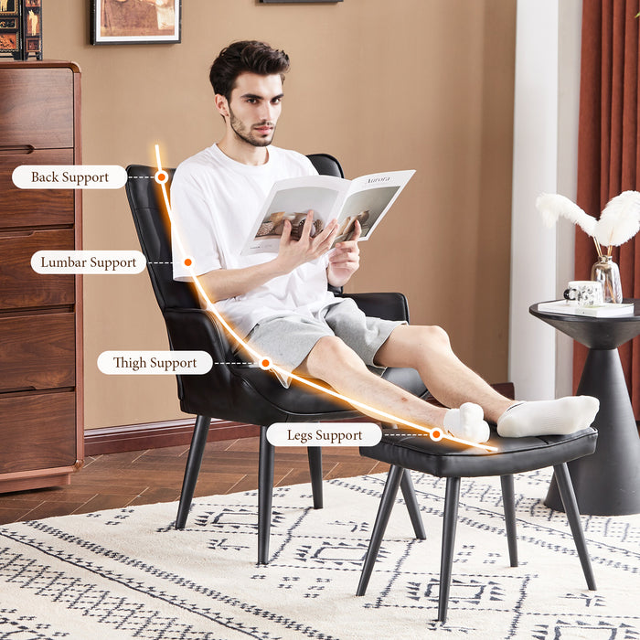 Ethelsville Faux Leather Tufted Armchair with Ottoman