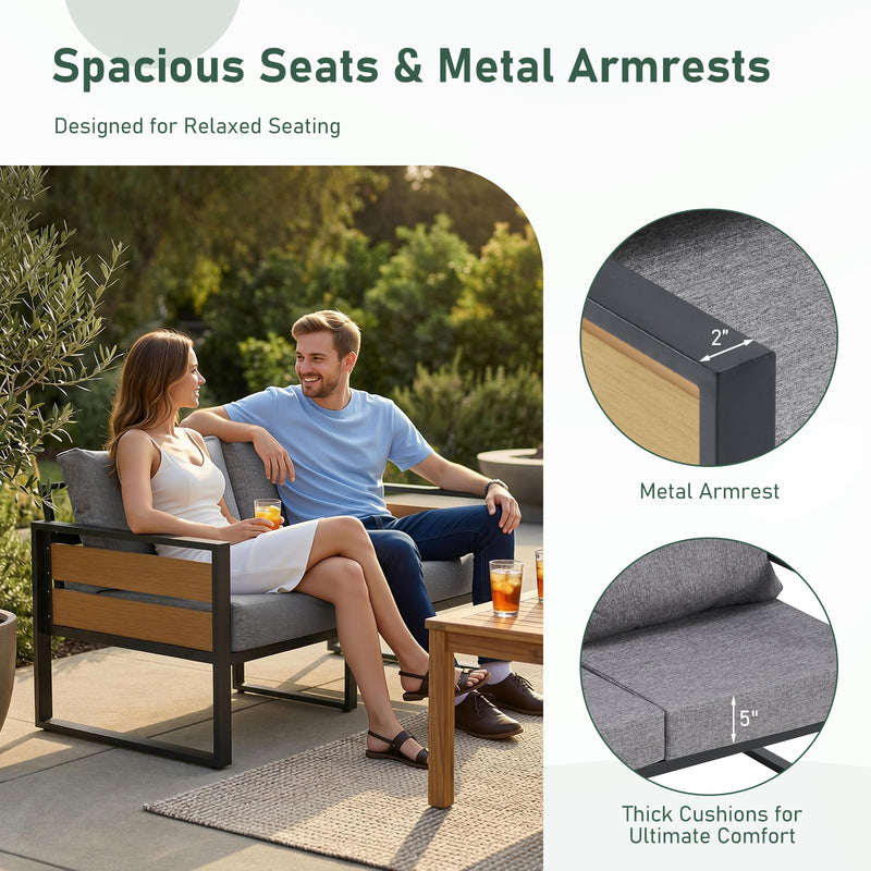 Furniliving  Patio Furniture Set, 2-Piece Steel Outdoor Sectional, 2-Seats Patio Conversation Set with Deep Seating