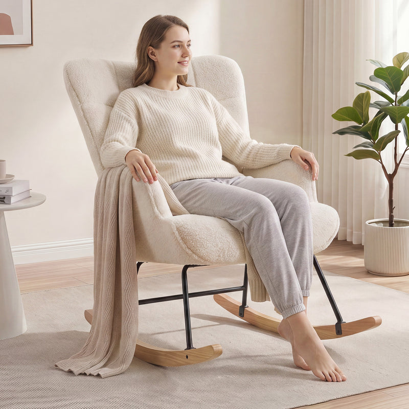 Nursery Rocking Chair Upholstered Glider Rocking Chair Modern Accent Chair Padded Seat Reading Chair