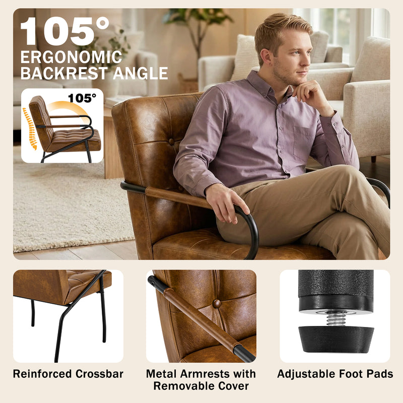Furniliving Fashion Pu Leather Office Chair, Comfortable Accent Chair With Metal Frame