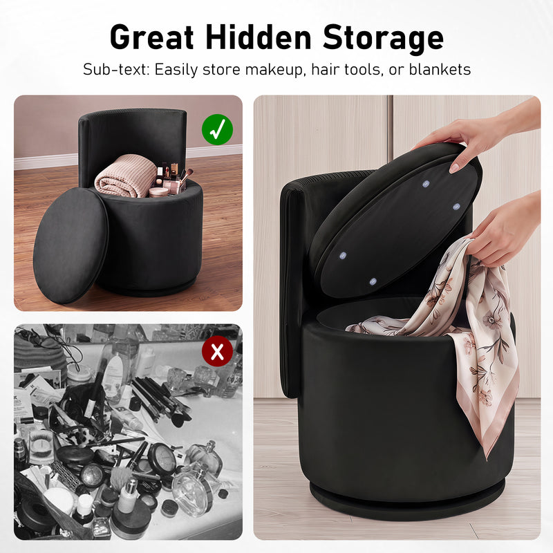 360° Swivel Accent Chair,Velvet Vanity With Storage