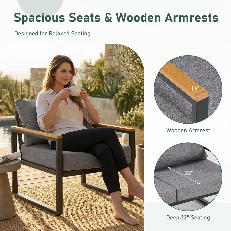 Furniliving 4-pcs outdoor chairs for the front courtyard,four deep seating chairs paired with a coffee table, all-weather camping and leisure chairs