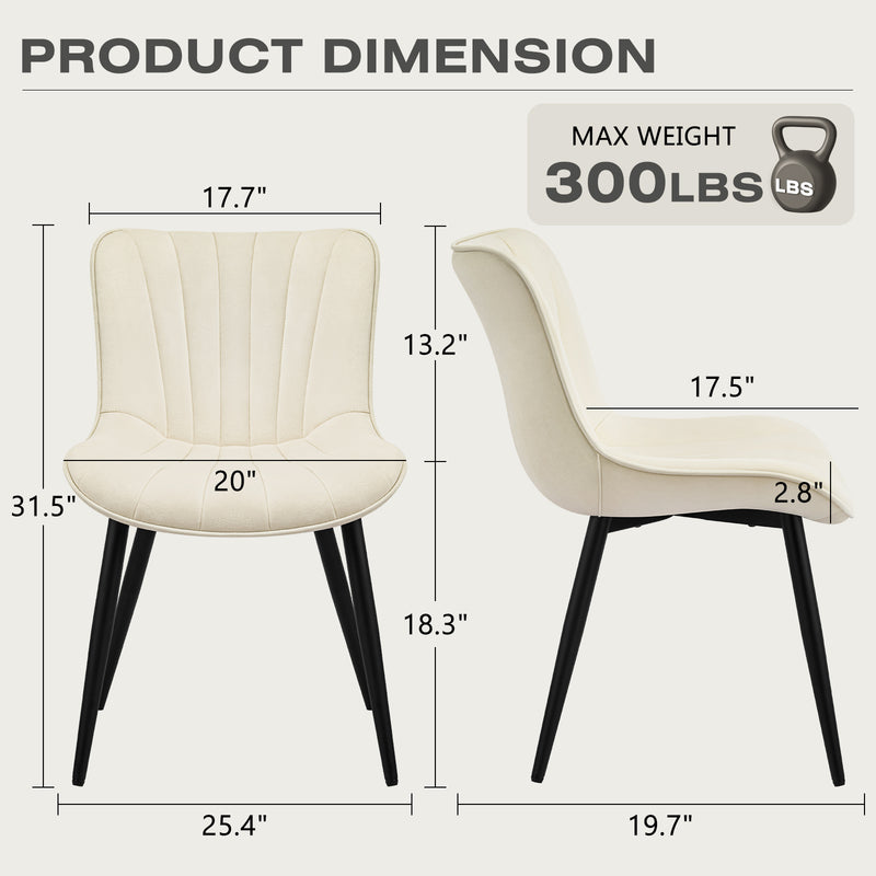 Mid Century 2-Pcs Dining Chairs Velvet Kitchen And Dining Room Chairs Upholstered Accent Chairs With Ergonomic Back