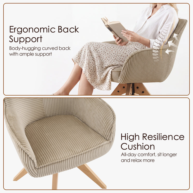 Swivel Corduroy Dining Chairs Set of 2 with Solid Wood Frame and Thicken Cushion