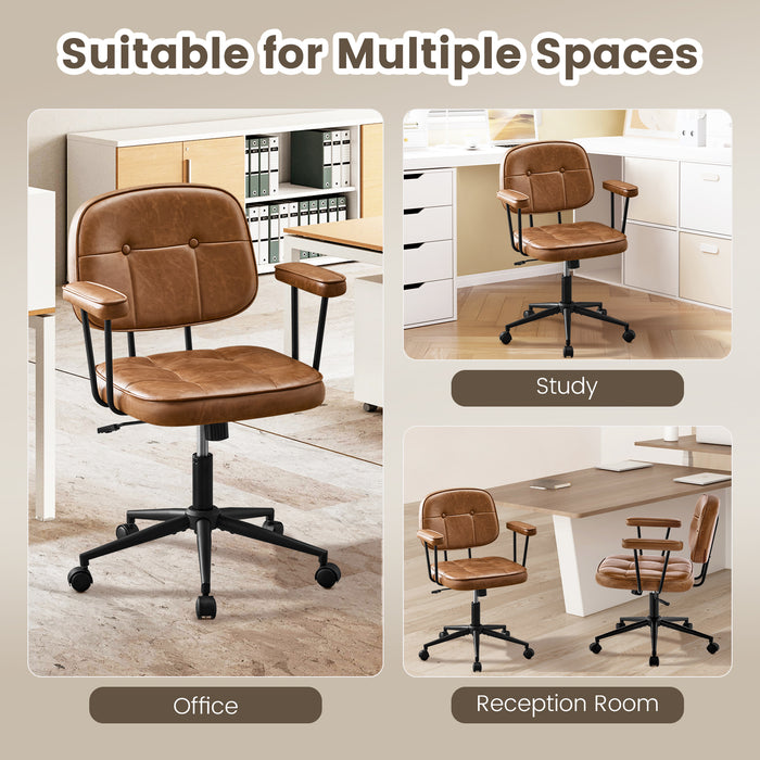 Home Office Chair with Wheels Padded Armrest, Ergonomic Leather Desk Chair with Mid Back Lumbar Support Adjustable Height Rolling Swivel Executive Compact Task Chairs