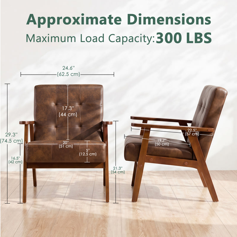 Modern PU Leather Accent Chair With Solid Wood Frame