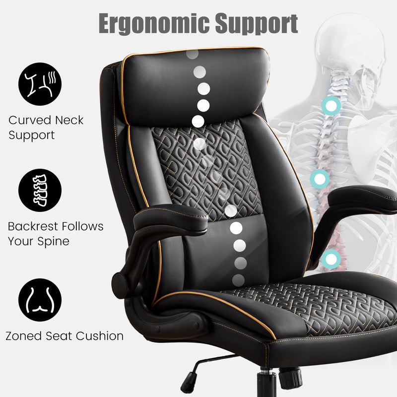 Furniliving Mid Century Modern Office Chair Leather Computer Desk Chair With Flip-Up Armrests