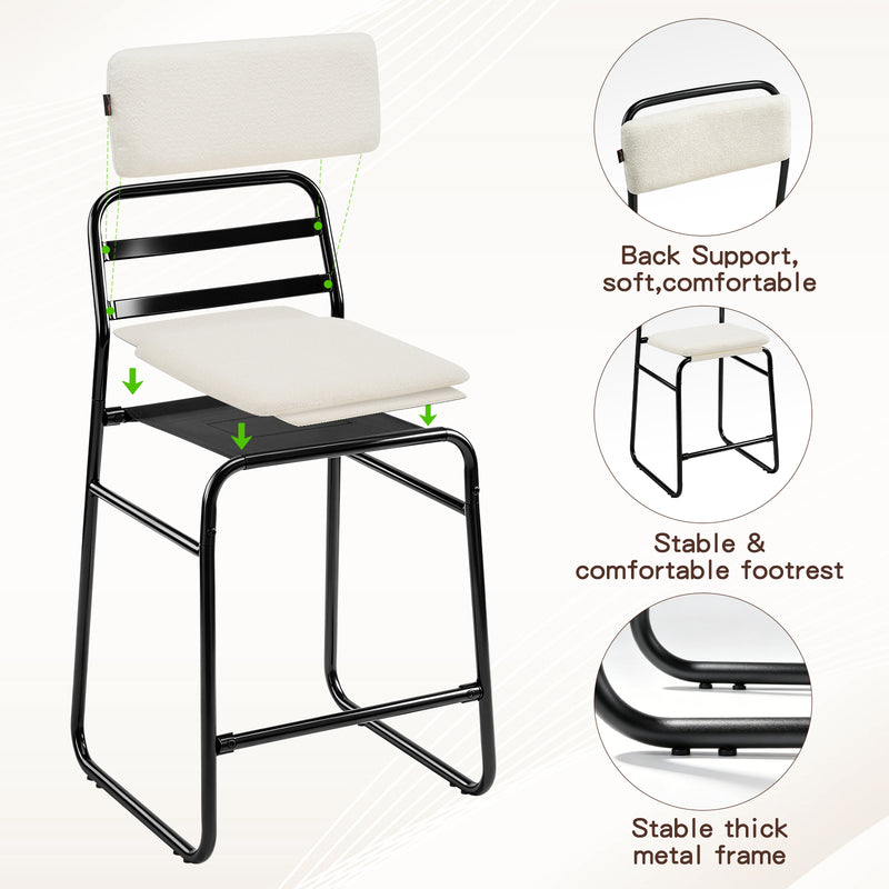 Counter Height Bar Stools Set of 2,26’’H Upholstered Bar Stools With Footrest