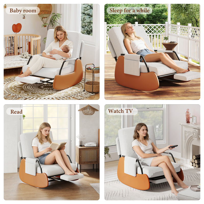 Upholstered Nursery Glider Chair with Adjustable Recline & Retractable Footrest