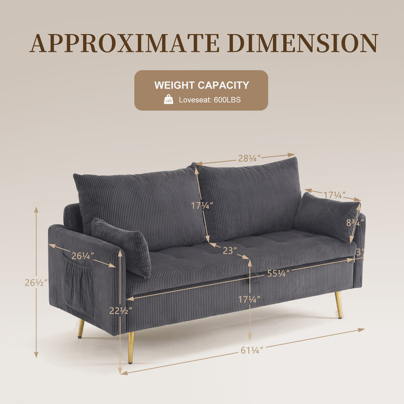 Furniliving Corduroy Upholstered Loveseat With Storage